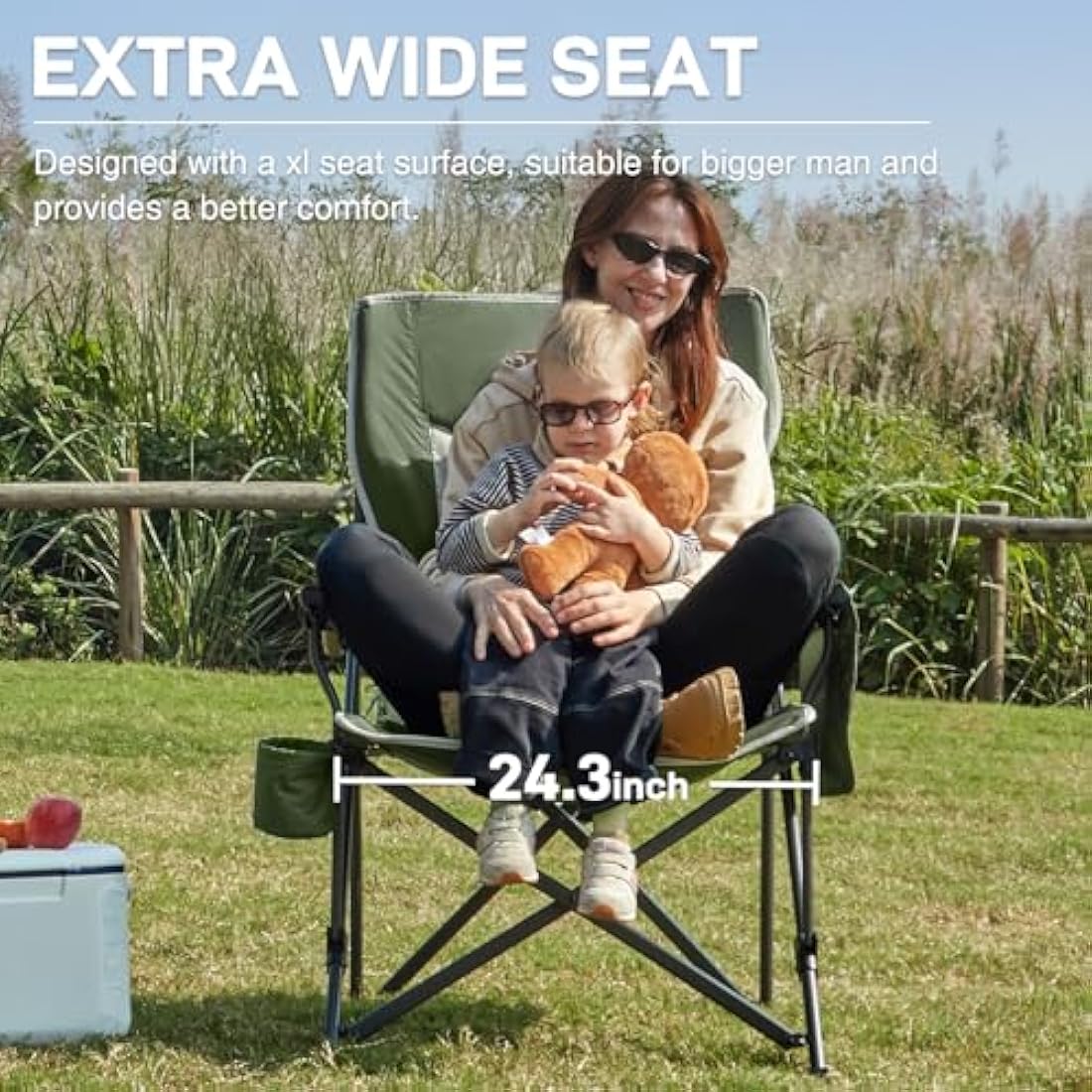 EVER ADVANCED Camping Chair for Adults Oversized 230KG, Folding Chair for Heavy People with Side Pocket, Heavy Duty Extra Wide Garden with Hard Armrest Foldable Fishing Outdoor Green