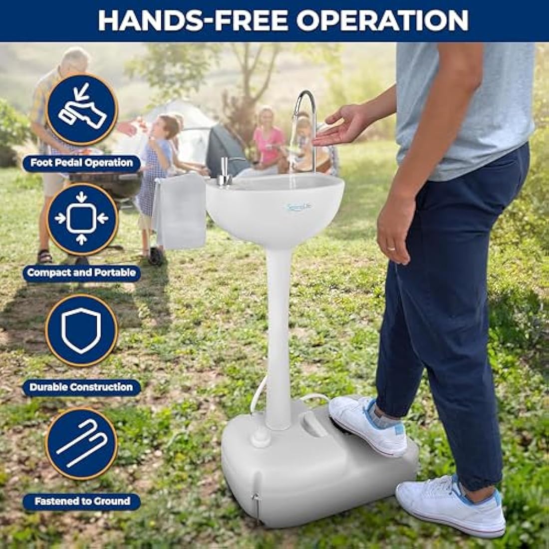 SereneLife Portable Sink, Camping- 19L Water Capacity –Outdoor, Portable Hand Wash Station, Towel Holder & Soap Dispenser, For Outdoor Events, Gatherings, Worksite, & Camping
