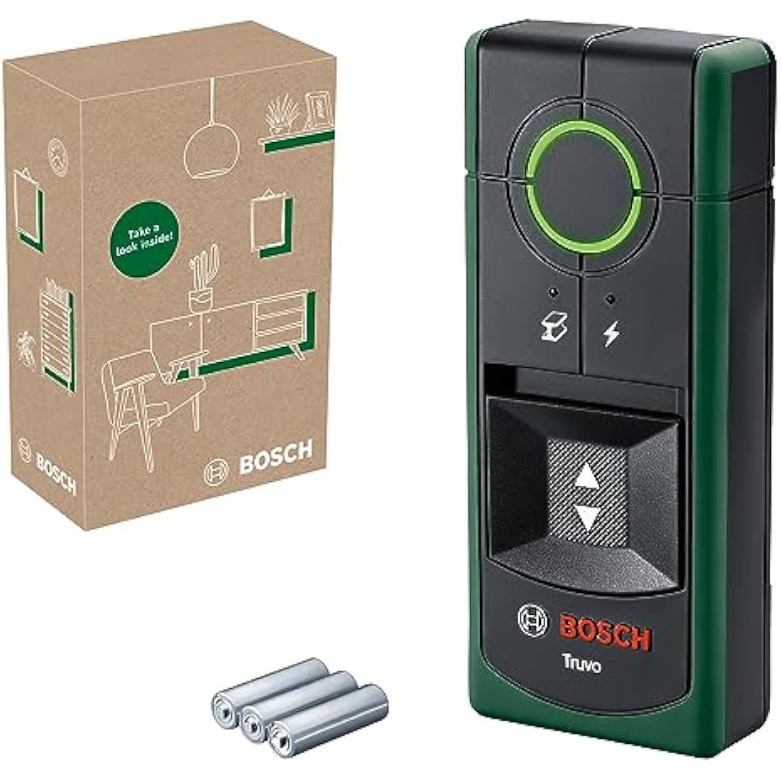Bosch detector Truvo 2nd gen. (easy one-button handling, simple detection of live cables & metal wall scanner up to 70mm, in E-Commerce cardboard box)