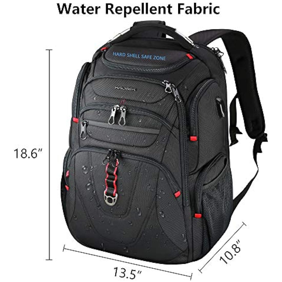 KROSER Travel Laptop Backpack 17.3 Inch XL TSA Computer Backpack Water-Repellent College Daypack Business Backpack with RFID Pockets & USB Port for Men/Women-Black