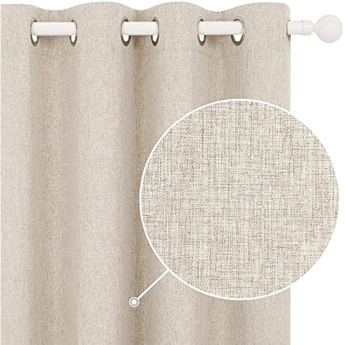 Deconovo 100% Blackout Curtains Thermal Insulated Faux Linen Eyelet Door Curtains for Childrens Bedroom Pale Khaki W52 x L84 Inch One Pair