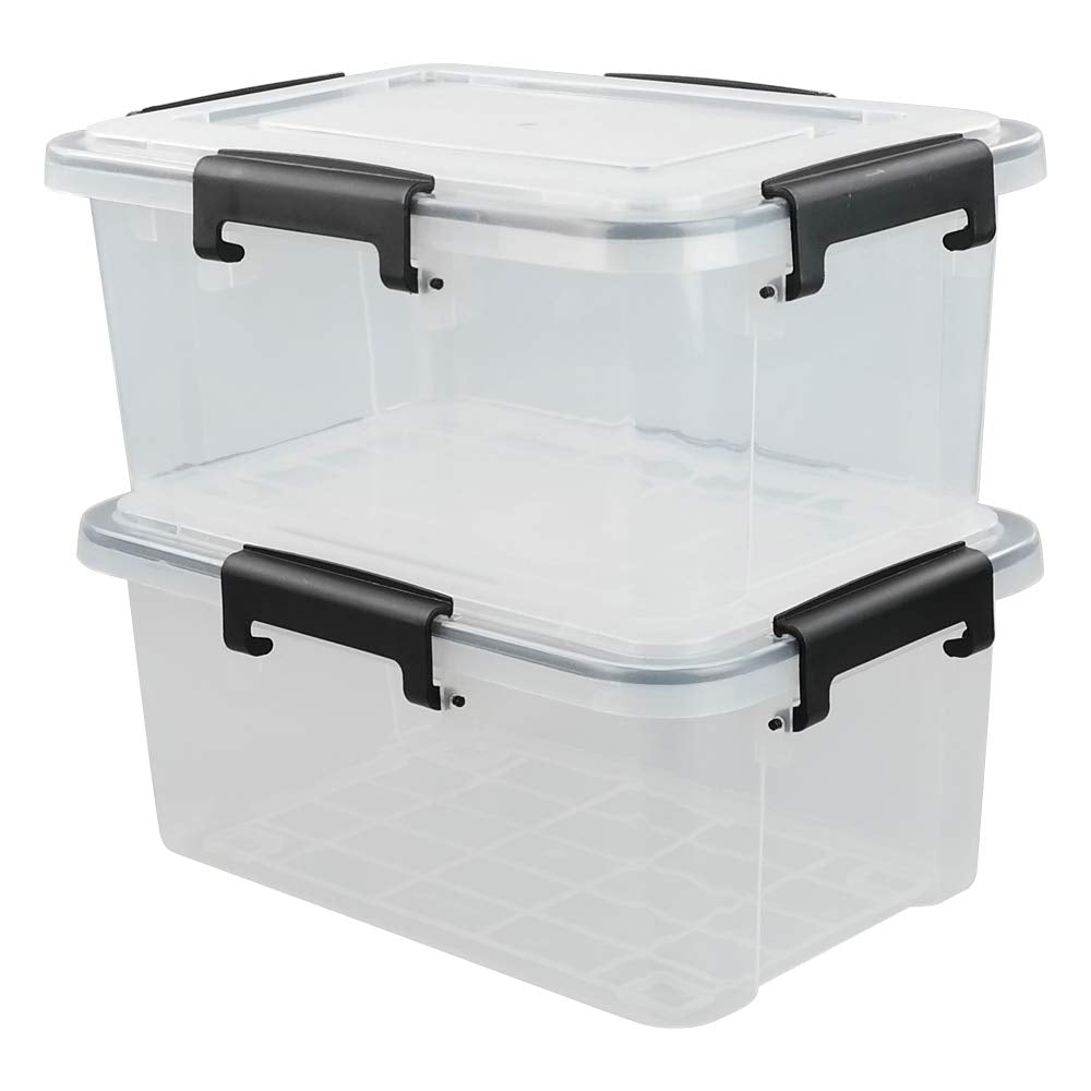 Yarebest 10 Liter Plastic Storage Box with Latch Clips/Seal Circle, 2 Pack