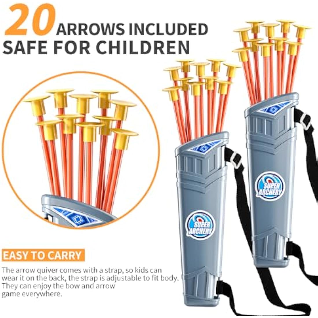 TEMI Bow and Arrow Set for Kids with LED Lights-Archery Set with Suction Cup Arrows, Quivers & Standing Target, Outdoor Toys for Children Boys & Girls Ages 3-12 Years Old