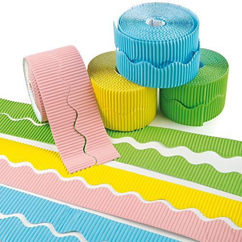 Baker Ross Pastel Corrugated Borders - Box of 6 Rolls, Kids Craft Supplies (EV772)