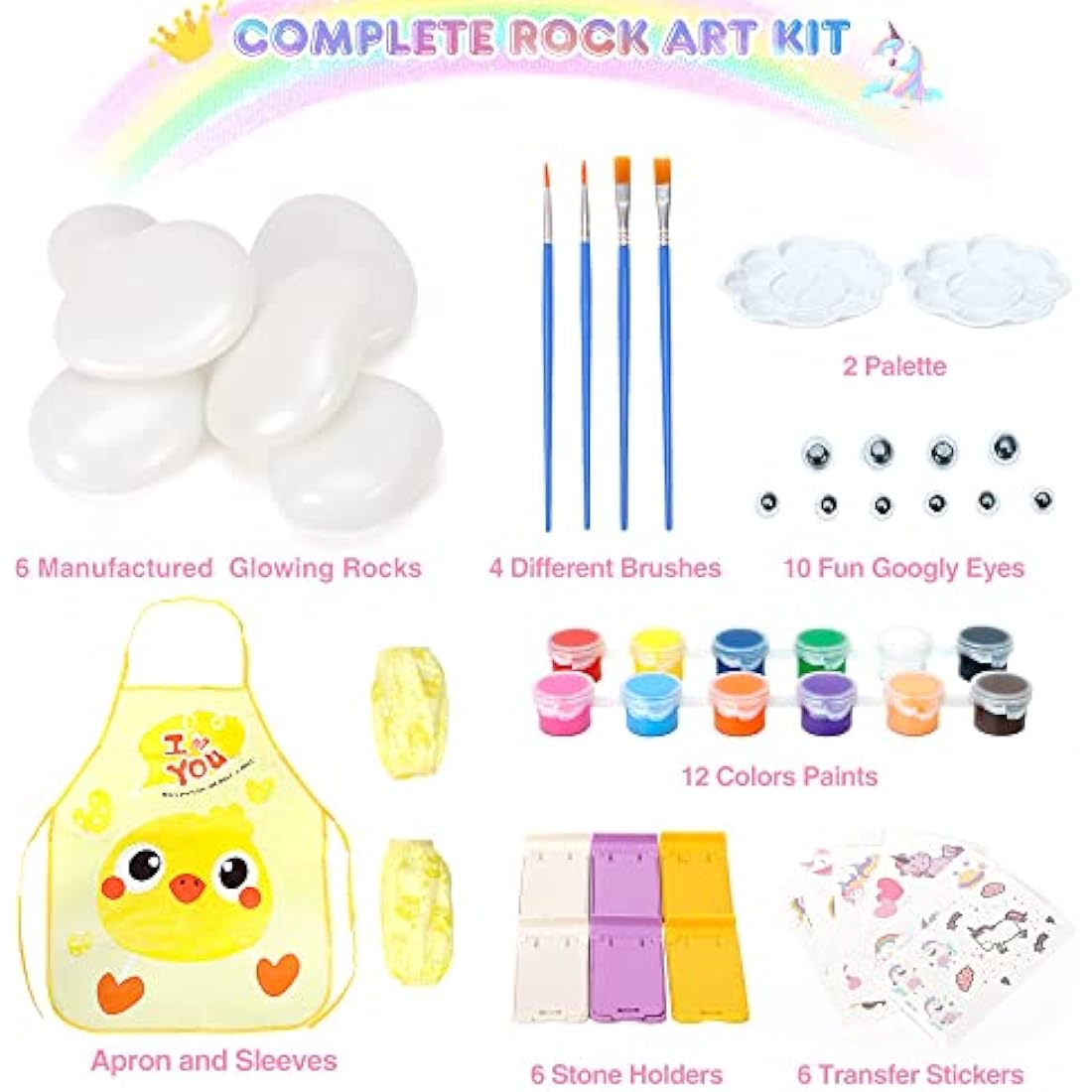 Lekebaby Unicorn Rock Painting Kit, Arts and Crafts for Kids 3-12 Years Old, Presents for Girls Boys Age 3+, Pink