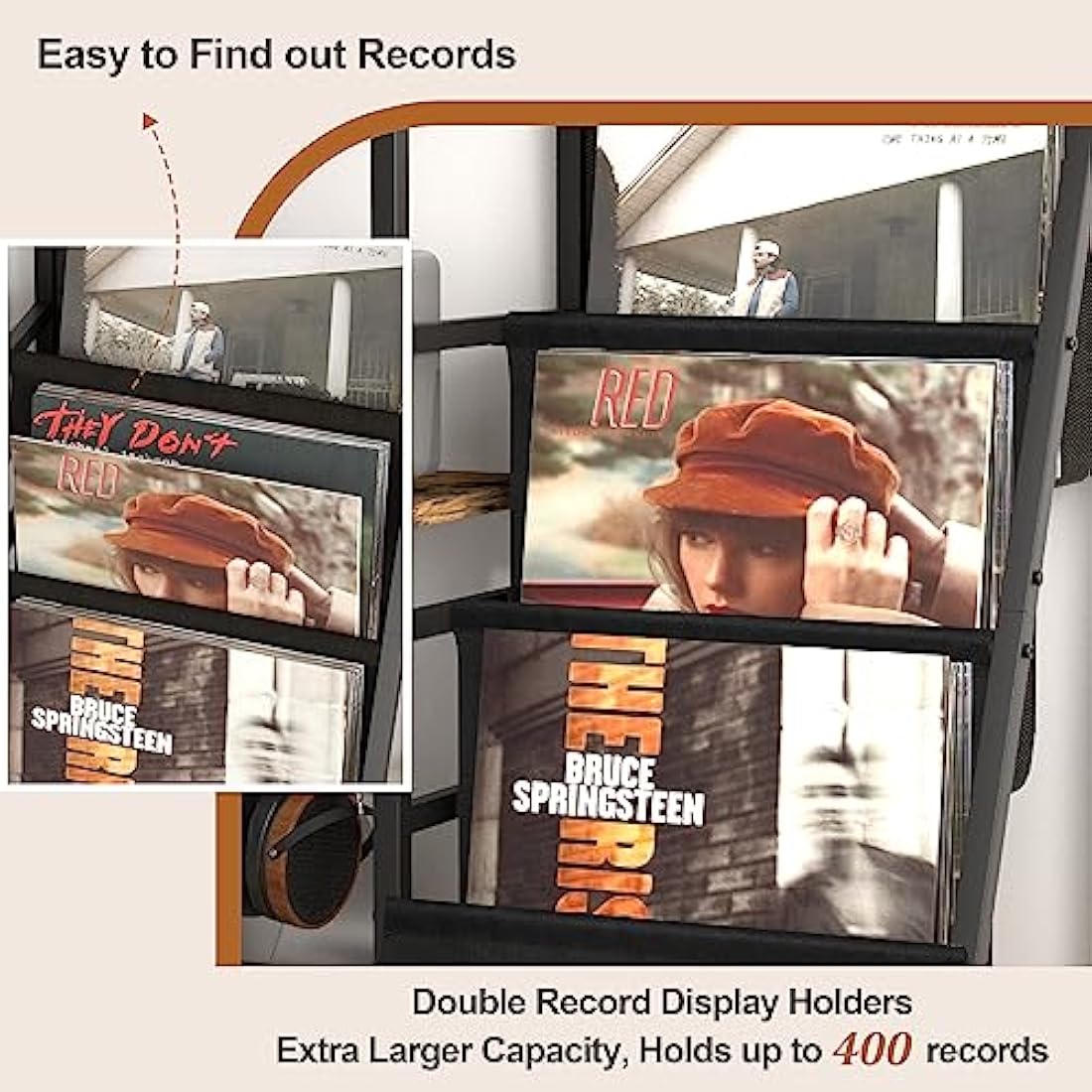 Bikoney Record Player Stand with 280 Album Vinyl Storage, Turntable Cabinet with CD Rack Media Console for Home Audio, Stereo & Vinyl Record Display