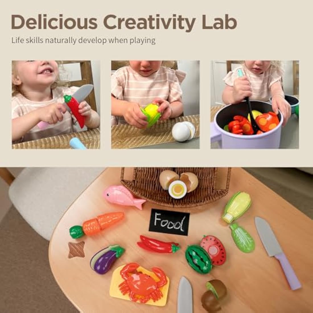 GILOBABY Kitchen Pretend Toy, Role Play Cutting Fruit Food Toy & Cookware Pot & Pan Set, Educational Gift Toy for Kid Girl Boy Toddler Age 3,4,5,6,7,8, Cooking Utensil Vegetable Toy for Children
