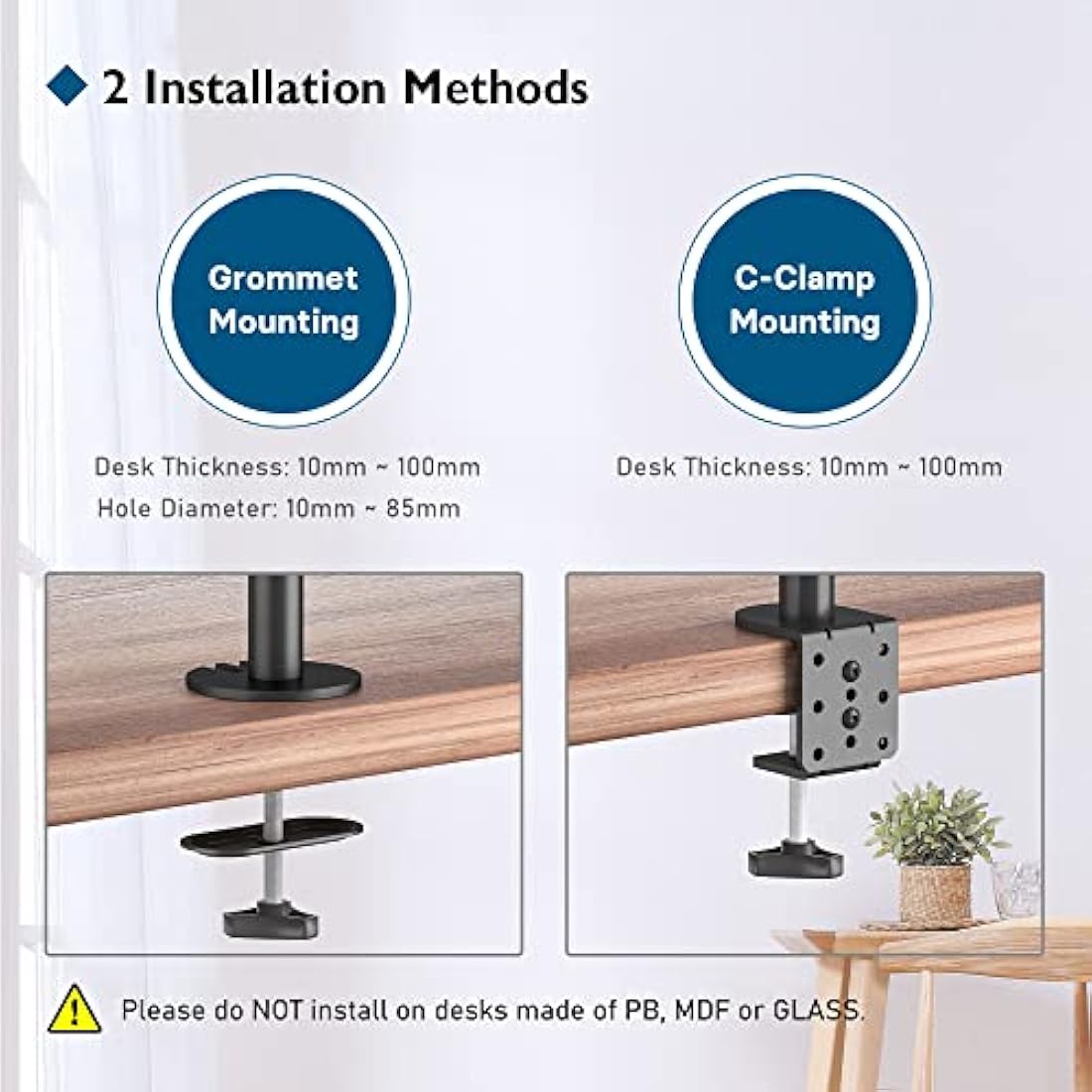 BONTEC Dual Monitor Stand, Adjustable Arm Desk Mount for 13-27 Inch Screens, VESA Mount, Full Motion Tilt & 360° Rotation, Max 10kg per Arm, Height Adjustable, Easy Install