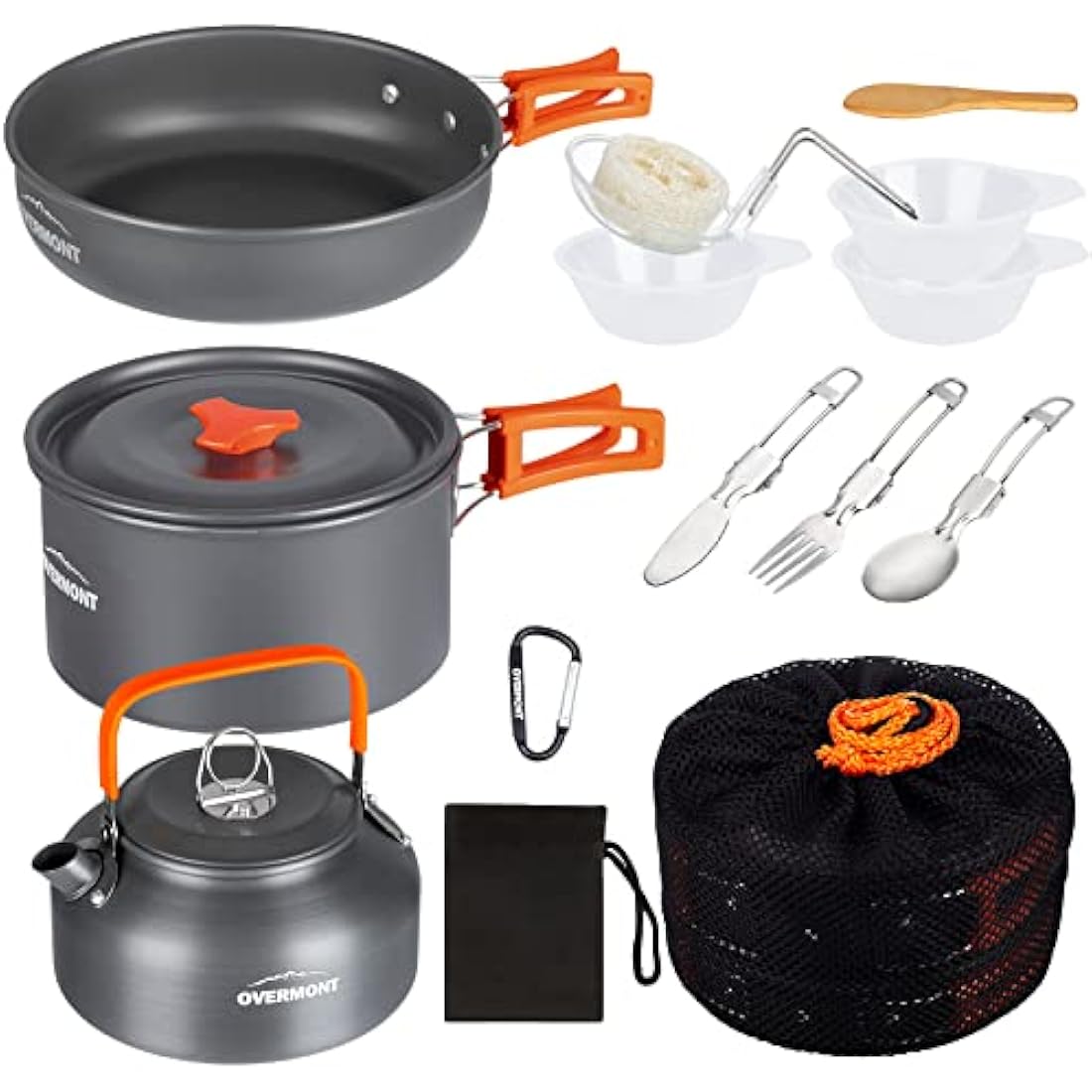 OVERMONT 0.8/1.2L Camp Kettle Camping Cookware Set Outdoor Cooking Mess Kit Pots Pans Portable for Backpacking Hiking Trekking Picnic Fishing Mountaineering
