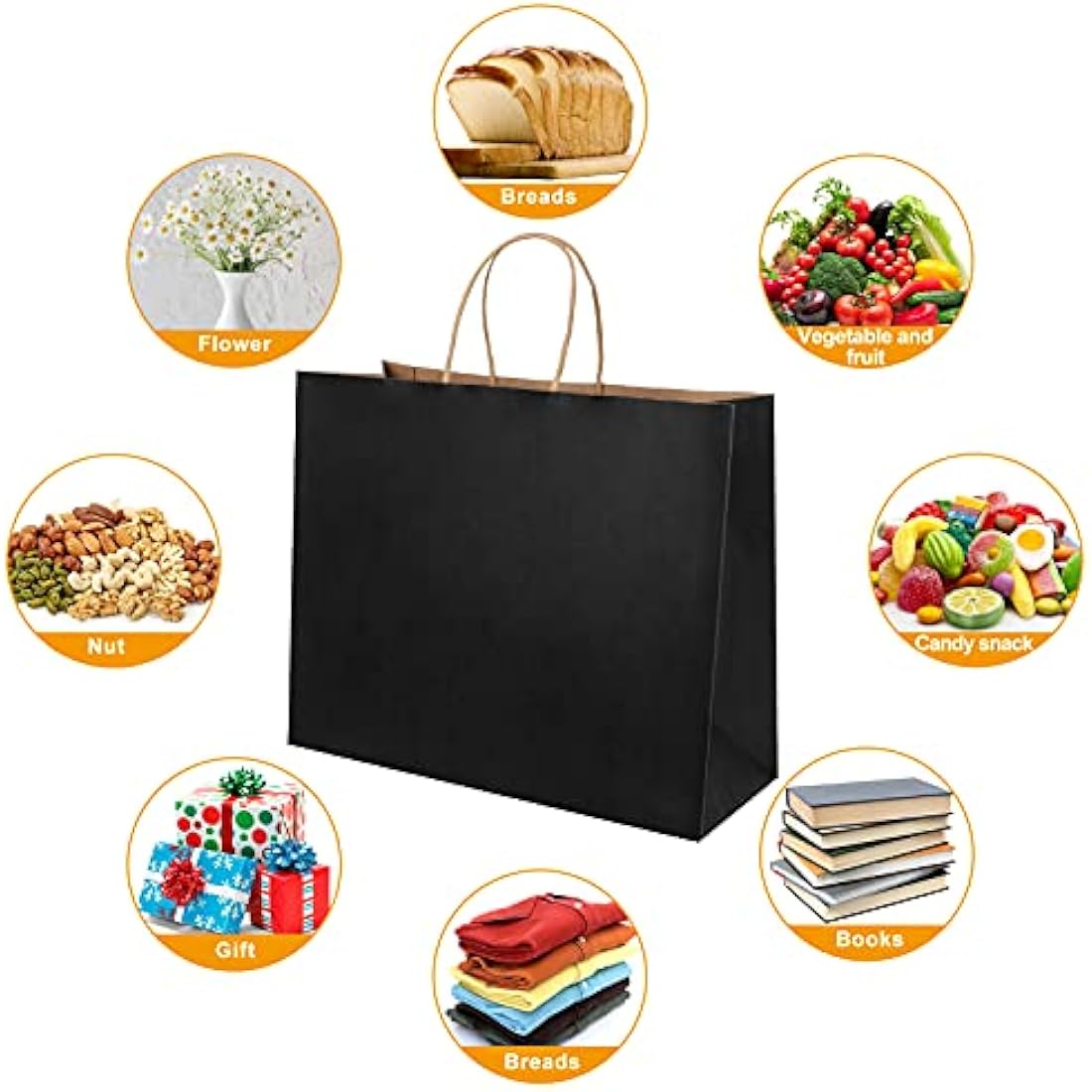 Gift Bags Paper Bags with Handles Black Paper Bags(20 pcs,27x12x21cm,130GSM paper) for Halloween Christmas Wedding Birthday Party