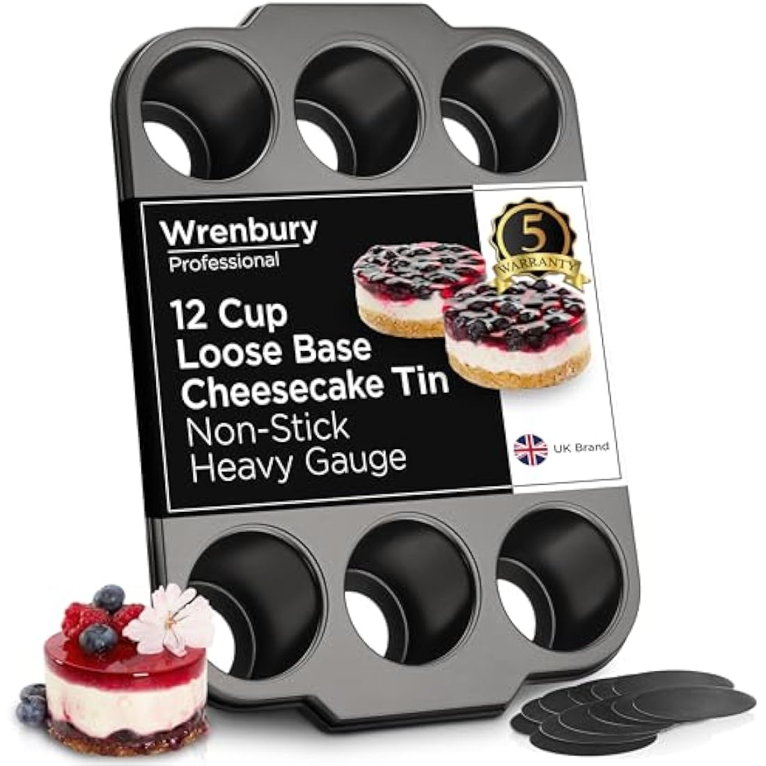 Wrenbury Mini Cheesecake Tins Removable Base - Bake with Confidence - 12 Cup Loose Based Mini Sandwich Tin Muffin Mould - Food Safe and Dishwasher Friendly 3" Cup