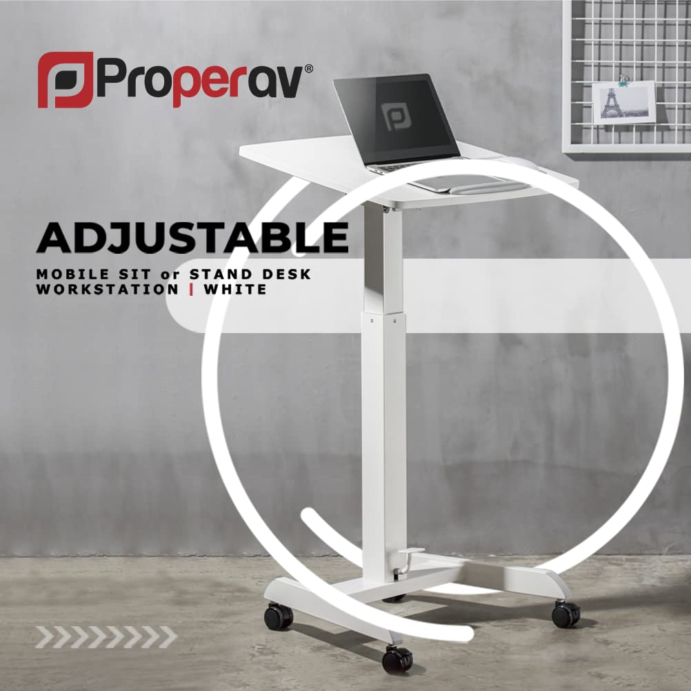 Properav Mobile Sit-Stand Tilting Desk Workstation 600x520mm Gas Spring Height Adjust 758-1128mm with Pedal for Windows & Mac Laptops inc Dell, BenQ