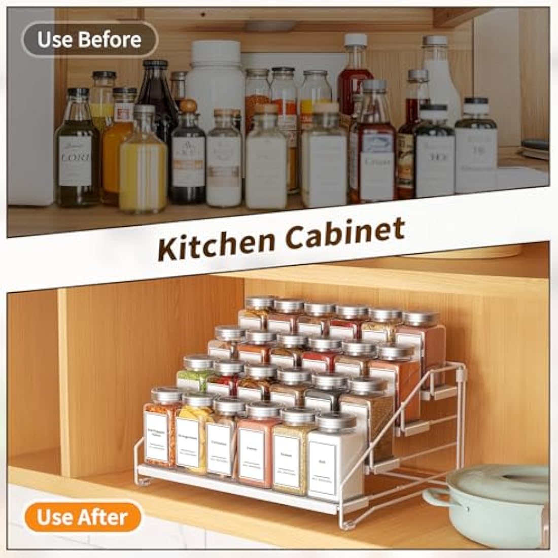 ZDDLOINP 4-Tier Spice Rack for inside cupboard, Kitchen Countertop Spice Rack, Depth Adjustable Spice Racks Organiser for Counter, Cupboard, Pantry White (1 Pack)