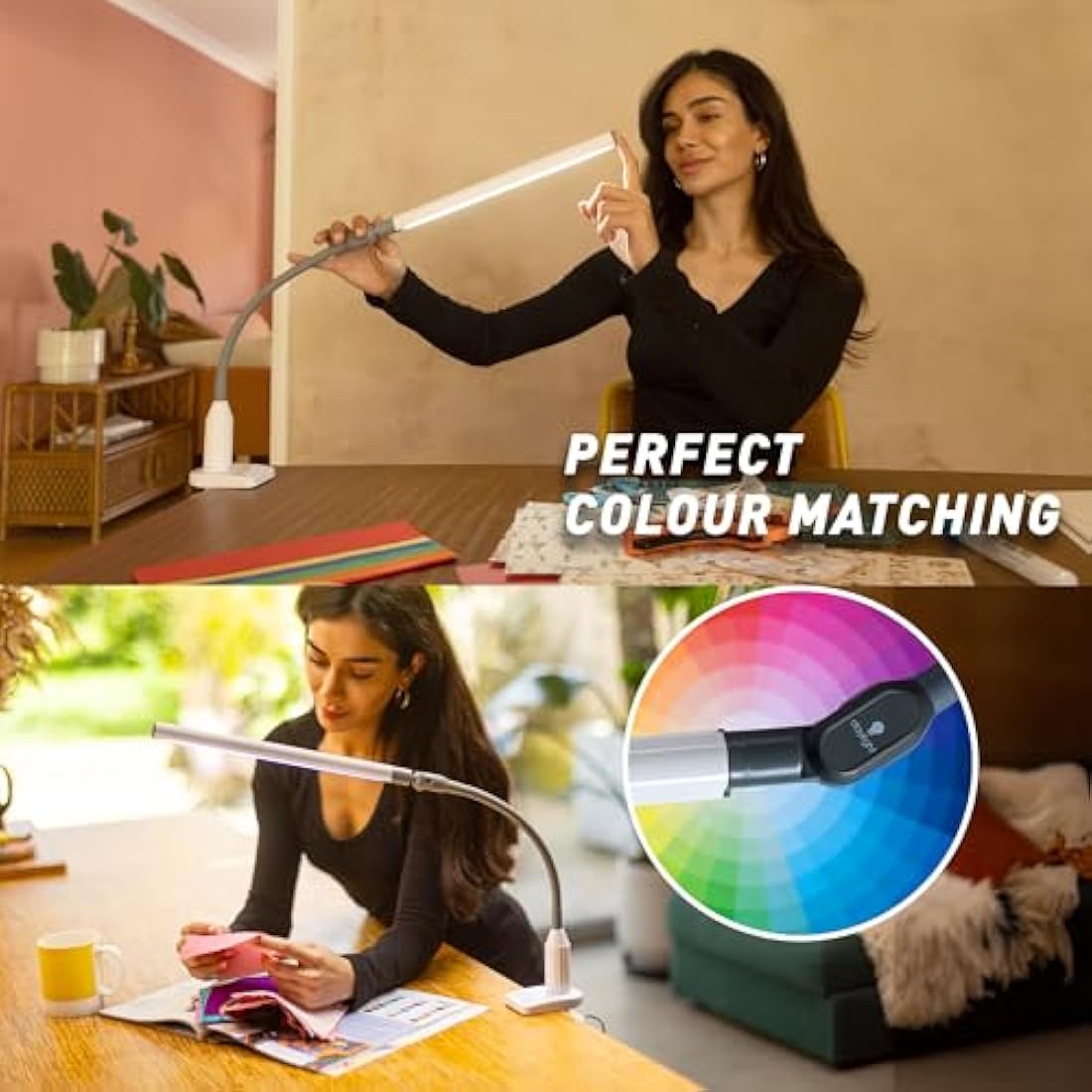 Daylight UnoPro™ Clamp Lamp - High CRI 95 LED (6,000K, 1150 Lux), Anti-Glare Shade, 4 Brightness Levels, Flexible Arm, Sturdy Clamp (White)