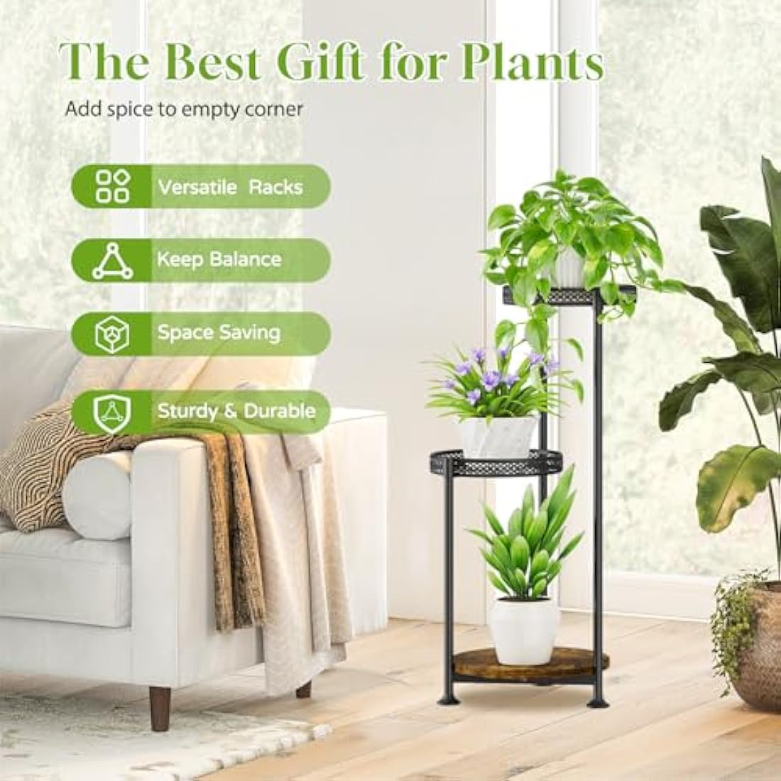 LyTaispuly 3 Tier Plant Stands for Indoor Outdoor, Tierd Metal Corner Plant Stand Holder, Flower Shelf Display Rack for Living Room Balcony Garden Patio, Black