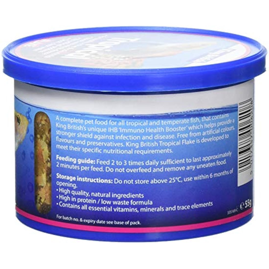 King British | Tropical Fish Flake With Immuno Health Booster | Complete Food for Tropical Fish | Helps Prevent Infection and Disease | High Protein Content | Includes Essential Vitamins | 55g