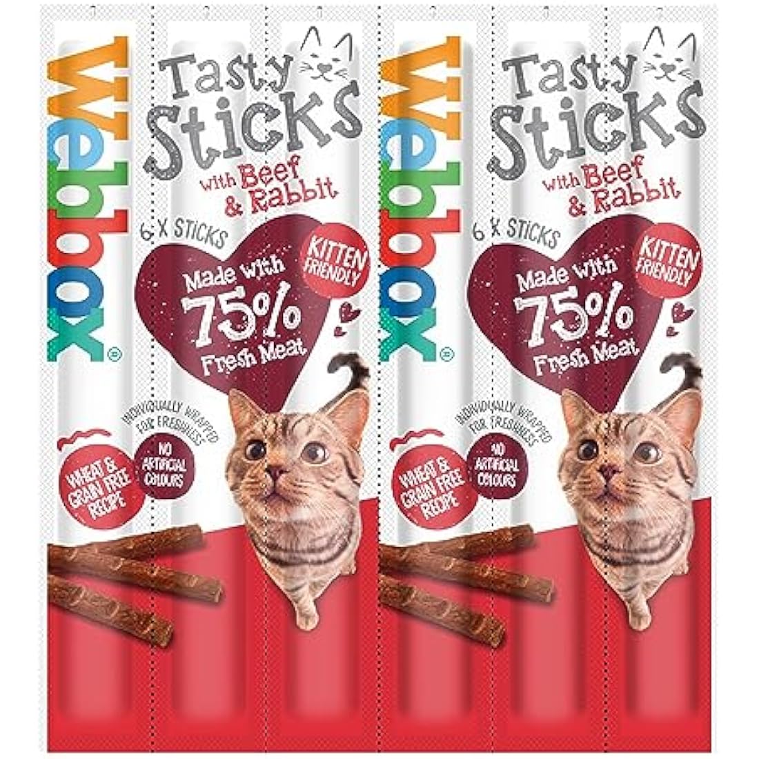 Webbox Tasty Sticks Cat Treats, Beef and Rabbit - Kitten Friendly, Wheat and Grain Free, No Artificial Colours (25 x 6 Packs)