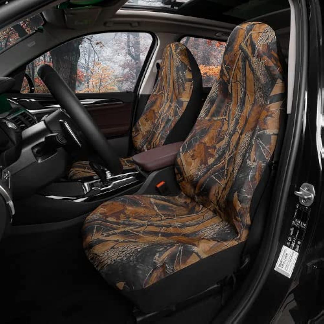 TOYOUN Camo Universal Front Car Seat Covers Waterproof Highback Bucket Design -Fit Most Cars, Trucks, SUVS, Vans 2 PCS Auto Fabric Covers Camouflage Forest Pattern Car Seat Protector