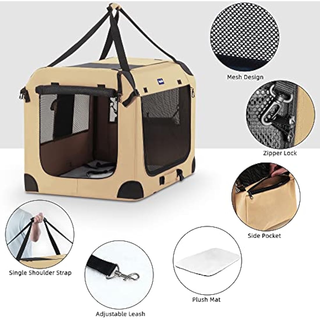 Petprsco Portable Dog Crate, Collapsible Dog Travel Crate 81x58x58 cm with Soft Blanket Foldable Bowl and a Poop Bag with Dispenser for Medium & Large Dogs
