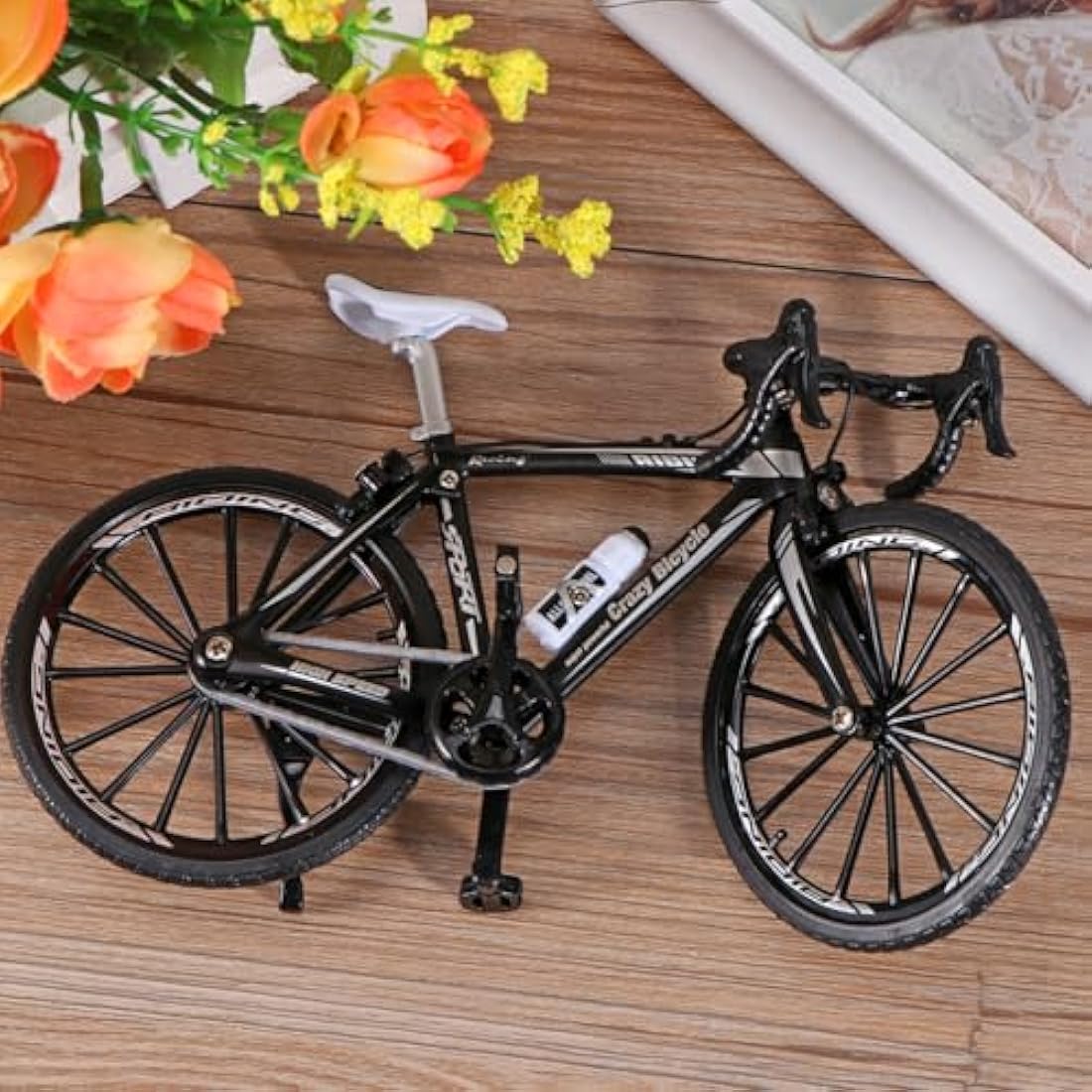 NUOBESTY Alloy Bicycles Model, Creative Alloy Model 1: 10 Mini Simulation Racing Bike Finger Bicycle Toy Desktop Decoration for Kids and Adults, Curving Grip Black
