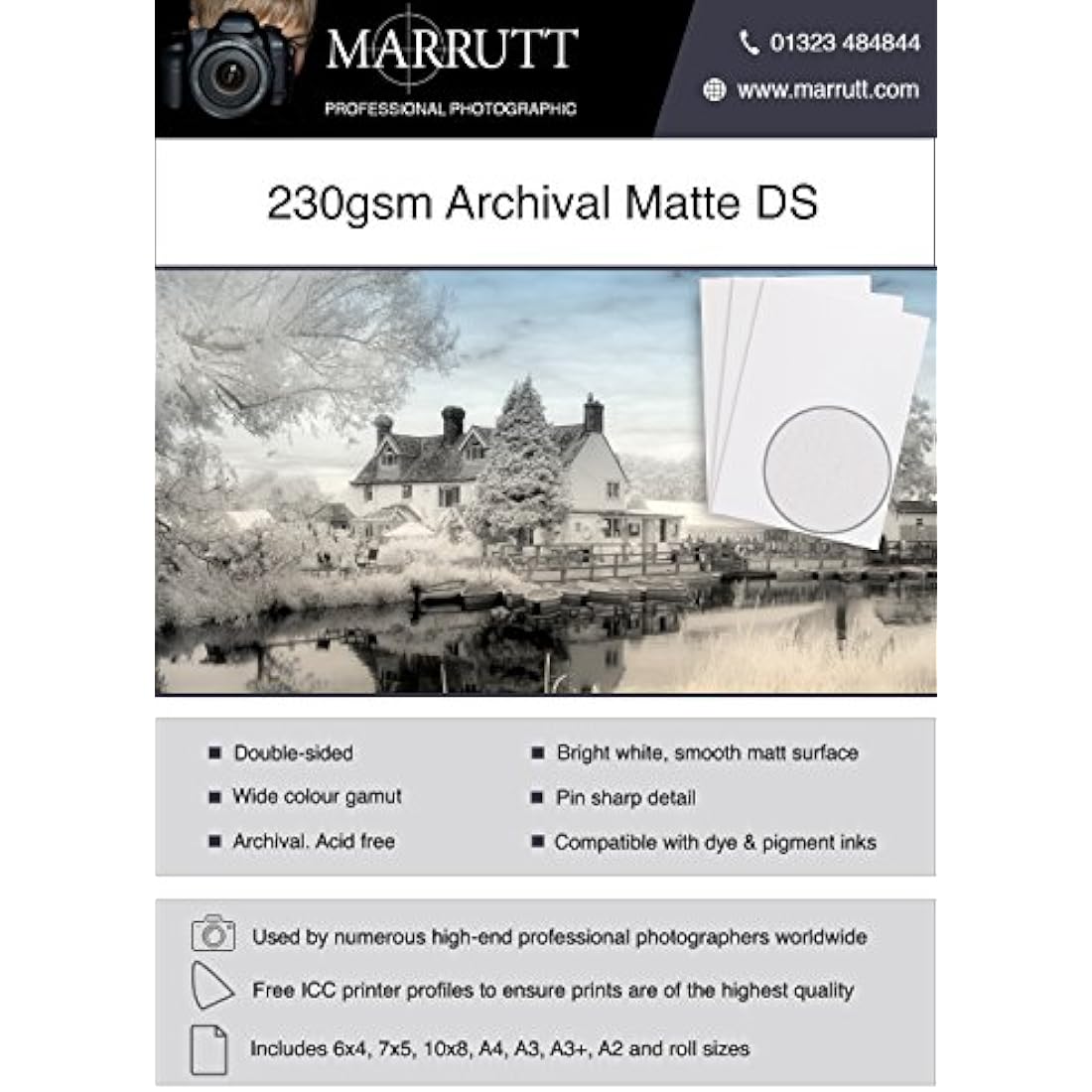 Marrutt 230gsm Archival Matt Double Sided Inkjet Photo Paper: A4-100 Sheets
