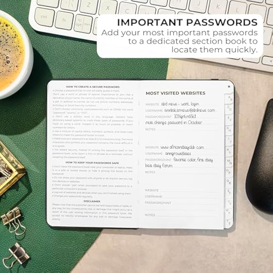 Clever Fox Password Book 2nd Edition Small – Pocket Password Keeper with Laminated Alphabetical Tabs – Internet Address Notebook & Login Details Organizer Journal – 8.9x14.2cm (Black)