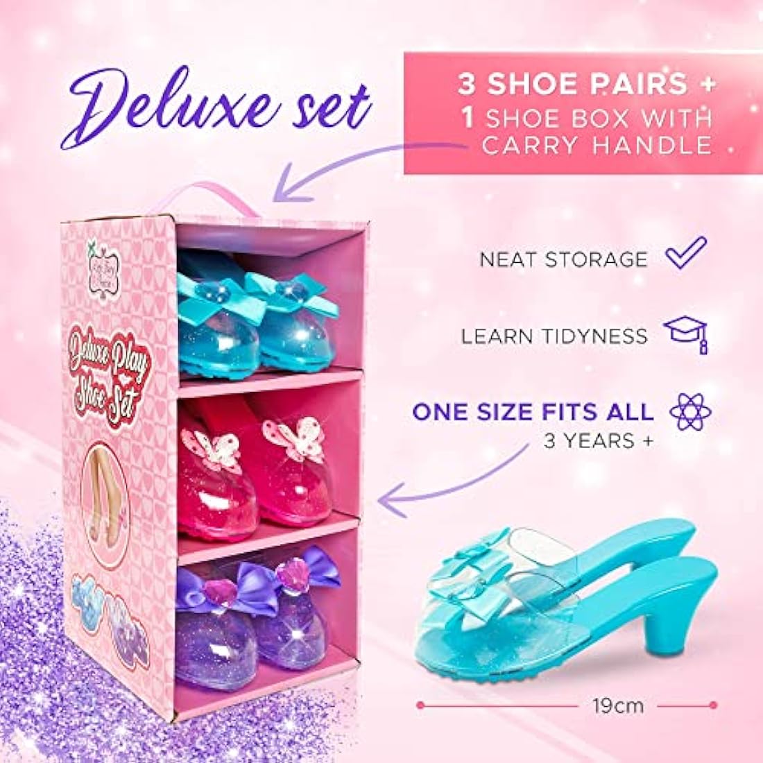 Little Fairy Princess Dress Up Shoes - 3 Soft Princess Jelly Shoes, Kids, For Girls Age 3-6 Years, Little Girls Shoe Storage Box, Fancy Dress, Toys
