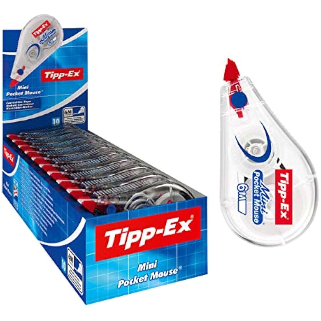 Tipp-Ex Mini Pocket Mouse Plastic Tape - Box of 10 - Ideal-Quality, 6 m, Tear-Resistant Tapes with Smooth Glide, White