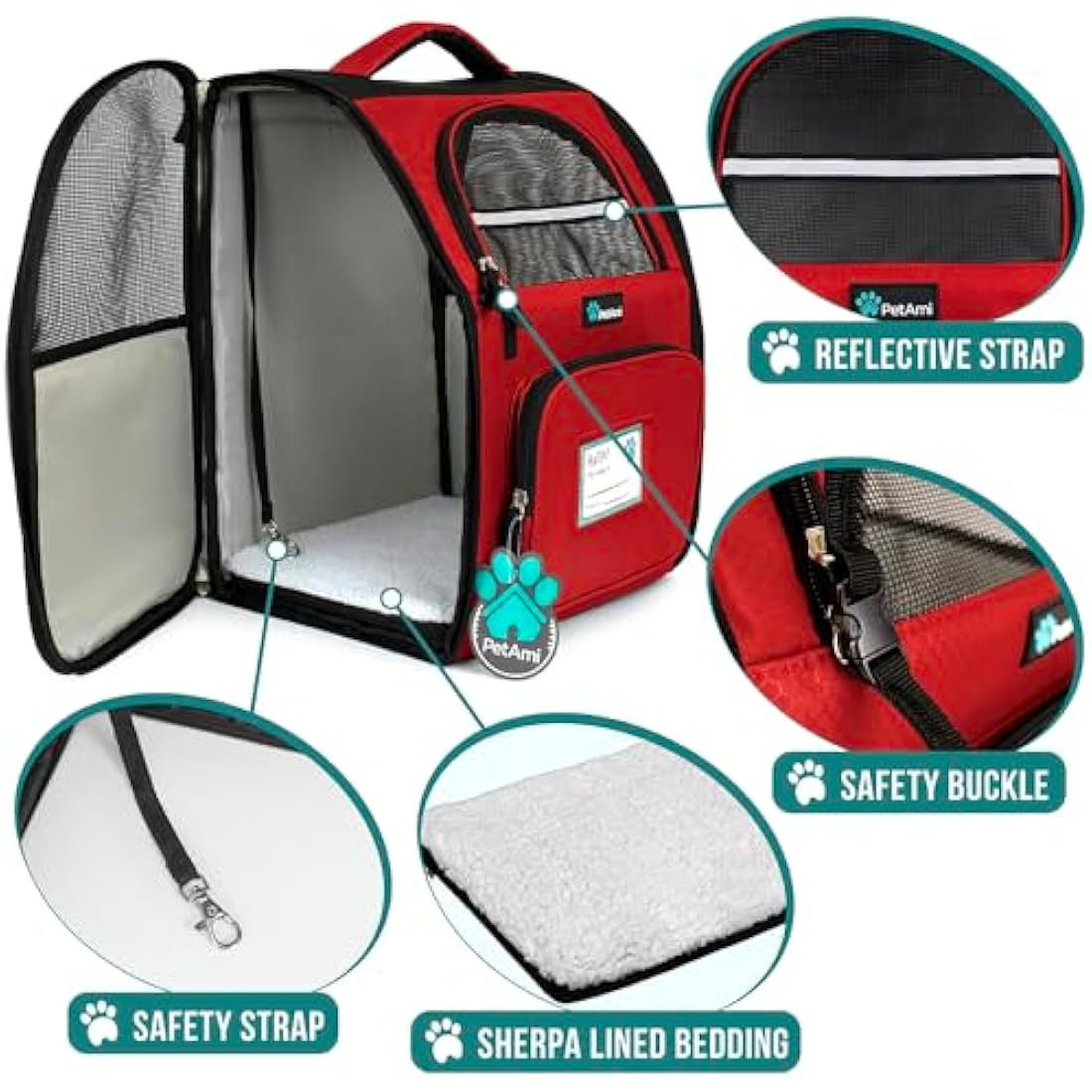 PetAmi Dog Backpack Carrier for Small Large Cat, Pet, Puppies, Ventilated Pet Hiking Backpack Travel Bag, Airline Approved Cat Backpack Carrier, Safety Back Support, Camping Biking Dog Bag, Red
