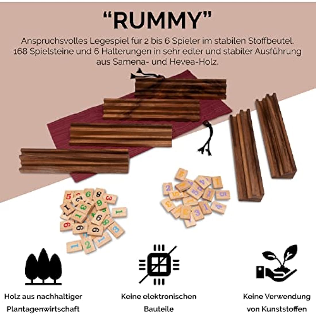 LOGOPLAY Rummy for 6 players - Okey - board game - placement game with 162 tiles in a fabric bag