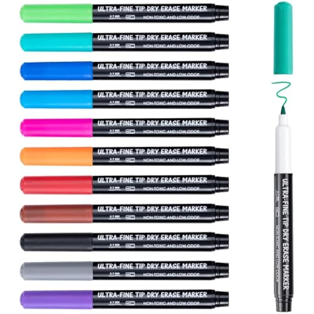 maxtek Dry Wipe Whiteboard Markers, 0.7mm Ultra Fine Tip, Low Odor Extra Fine WhiteBoard Pens, Assorted Colours (Pack of 12)