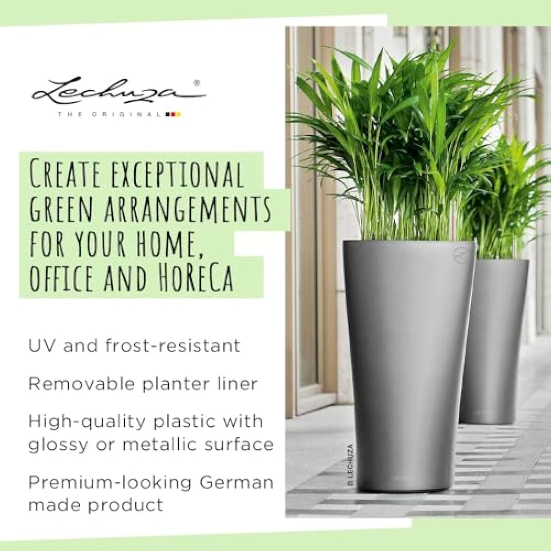 Lechuza Self Watering Plant Pot DELTA 40 Garden Flower Indoor and Outdoor Tall Plastic Planter with Drainage Hole D40 H75 cm Charcoal Metallic
