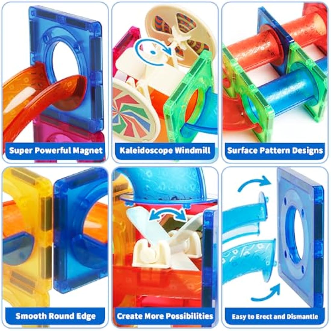 Magblock 122 PCS Magnetic Building Blocks Marble Run Toy for Kid, Magnetic Tiles STEM Construction Gift Toys for Boys Girls Age 3 4 5 6 7 Years Old