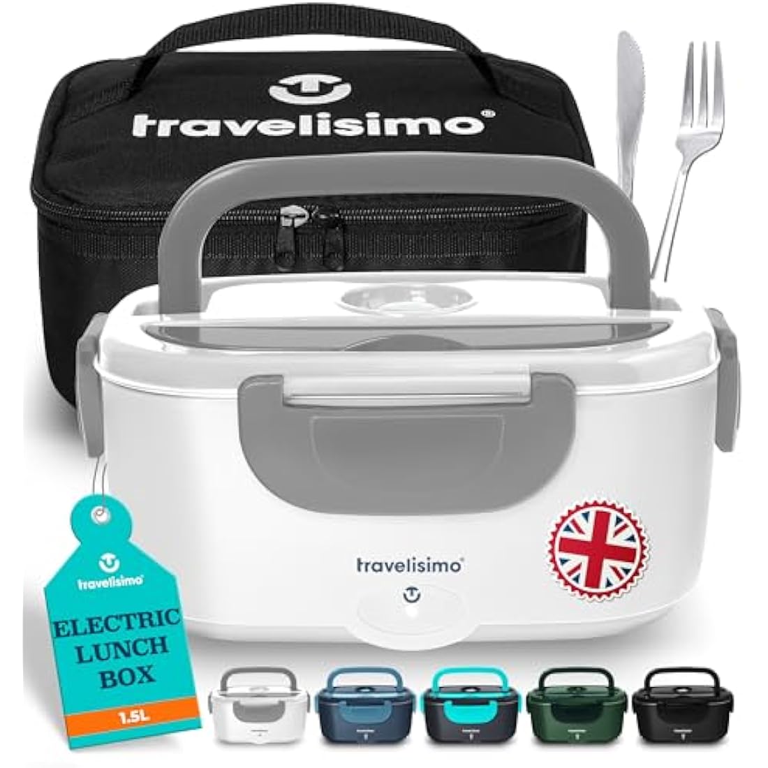 TRAVELISIMO Heated Lunch Box 80W Electric Lunch Box Food Heater 1.5L Portable Food Warmer for Travel & Office, 12V/24V/230V Heated Lunch Boxes for Adults, Stainless Steel Truck & Car Electric Lunchbox