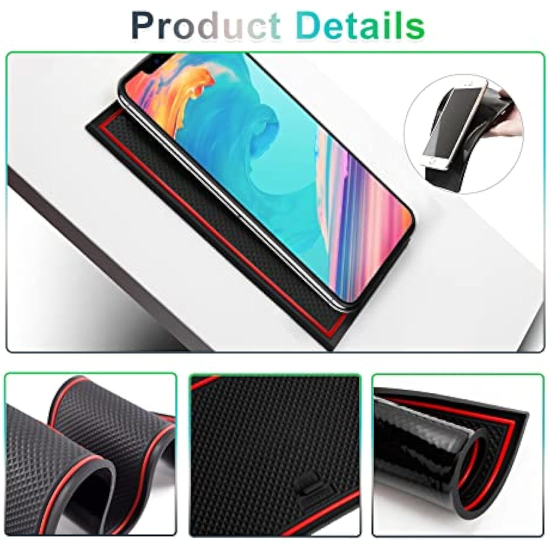 Gafat V W Up/Skoda Citigo 2013-2023 Non-Slip Centre Console & Door Seam Rubber Mats, Cup Holder & Storage Box Mat (Red)
