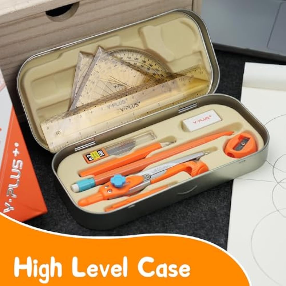 YPLUS Geometry Set for Students, Math Protractor Compass with Rulers, Box of Protactor Kit for Class Supplies and School, 12 Pcs