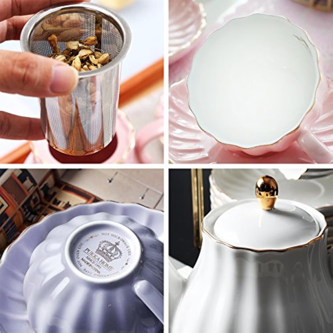 Sweejar Home Porcelain Tea Set Royal Family 225 ml to Cups and Saucers with Teapot Milk Ceramic Tea and Coffee Cups (Pink)