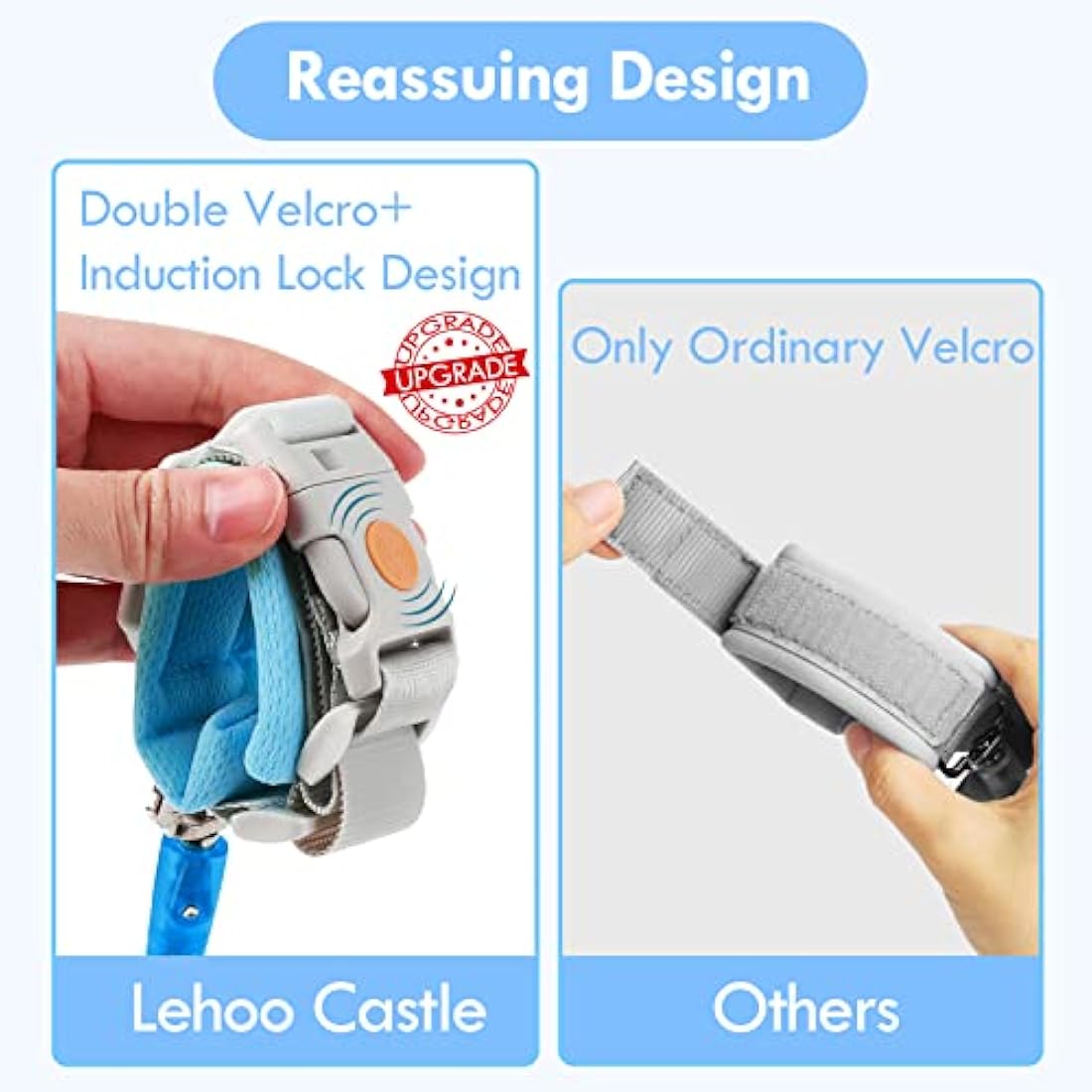 Lehoo Castle Baby Reins for Walking, 1.5M Toddler Reins for Kids with Induction Lock, Anti Lost Wrist Link Wrist Reins, Child Safety Harness for Autism Boys Girls (Light Blue)