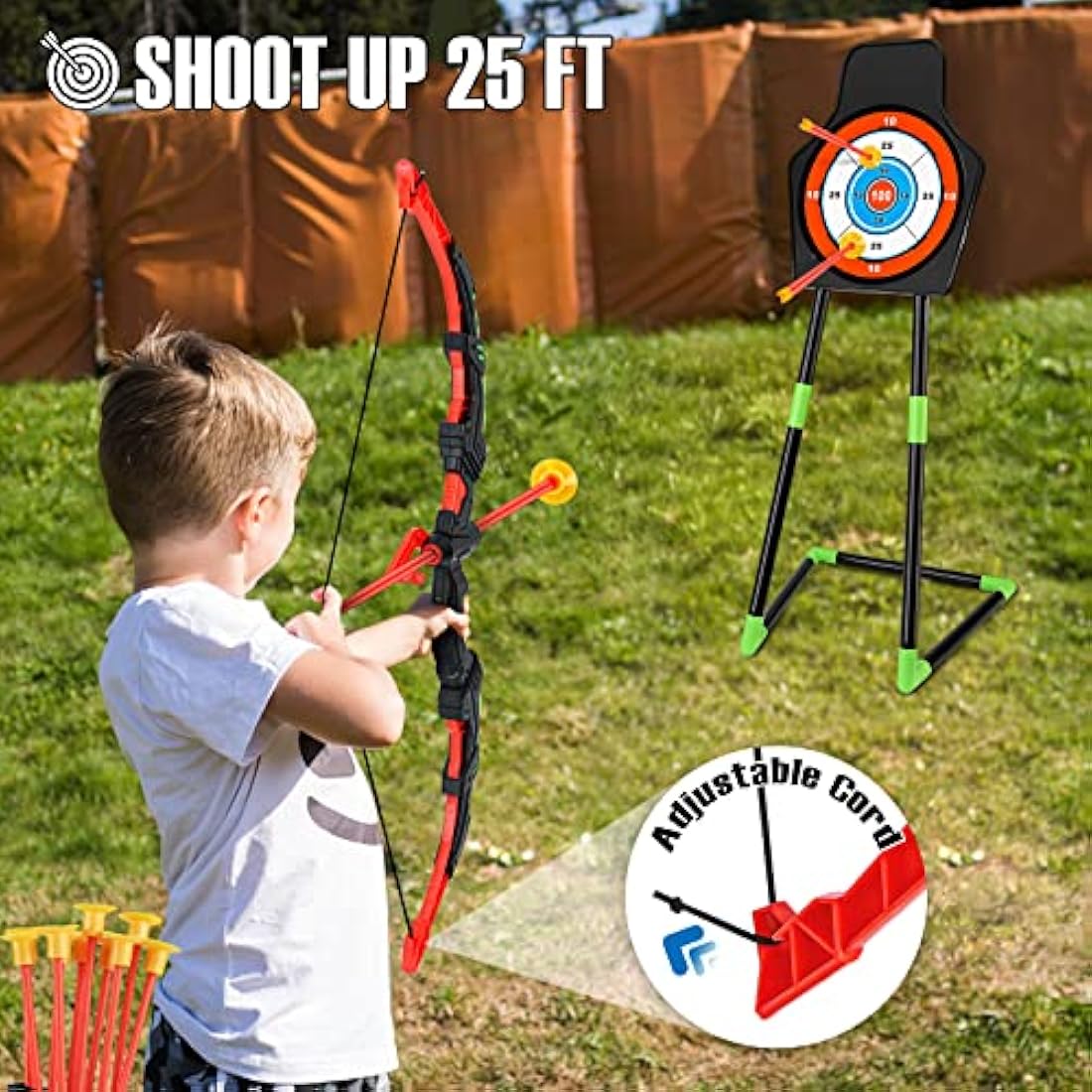 Own1one Bow and Arrow Set for Kids, Kids Archery Set with LED Lights, Suction Cup Arrows, Standing Target, Quivers, Outdoor Toys Gifts for 3 4 5 6 7 8 9-12 Years Old Boys Girls