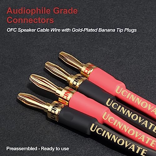 WOWLED 2 Pack High-end Pure Copper HIFI OFC Speaker Wire Cable with Banana Plug, 3m Gold-Plated Banana Tip Plugs 600 Strand 14 AWG for Audio Speaker HIFI System (3m / 9.8FT)