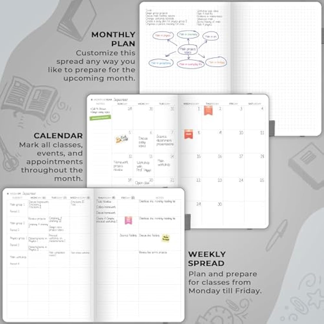 Clever Fox Teacher Planner – School Year Planner with Calendars & Lesson Plans – Teacher Plan Book for Classroom & Homeschool Organization - Undated, A5 Size, Hardcover (Grey)