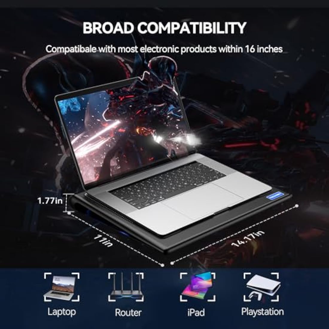 TECKNET Laptop Cooling Pad, 12"-16" Laptop Cooler with 2 Quiet Fans, Ergonomic Comfort Gaming Laptop Cooling Stand, Speed Adjustable Cooling Pad