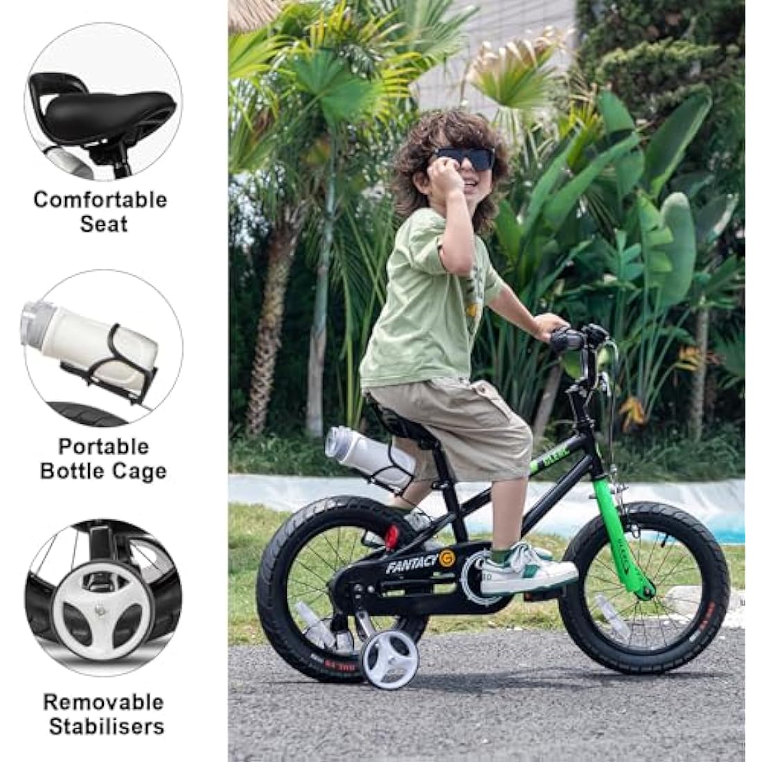 Glerc Fantacy 12 14 16 18 20 Inch Kids Bike for 2-14 Years Old Boys Girls with Water Bottle Holder & Stabilisers, Multiple Colors