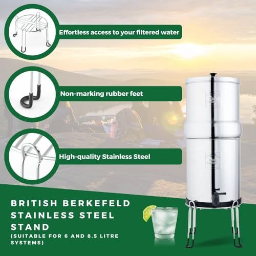 British Berkefeld Gravity System Stand | Stainless Steel Water Filter Stand for 8.5L Gravity Systems | Anti-Slip Rubber Feet | Support Stand | 25Lx25Wx18H