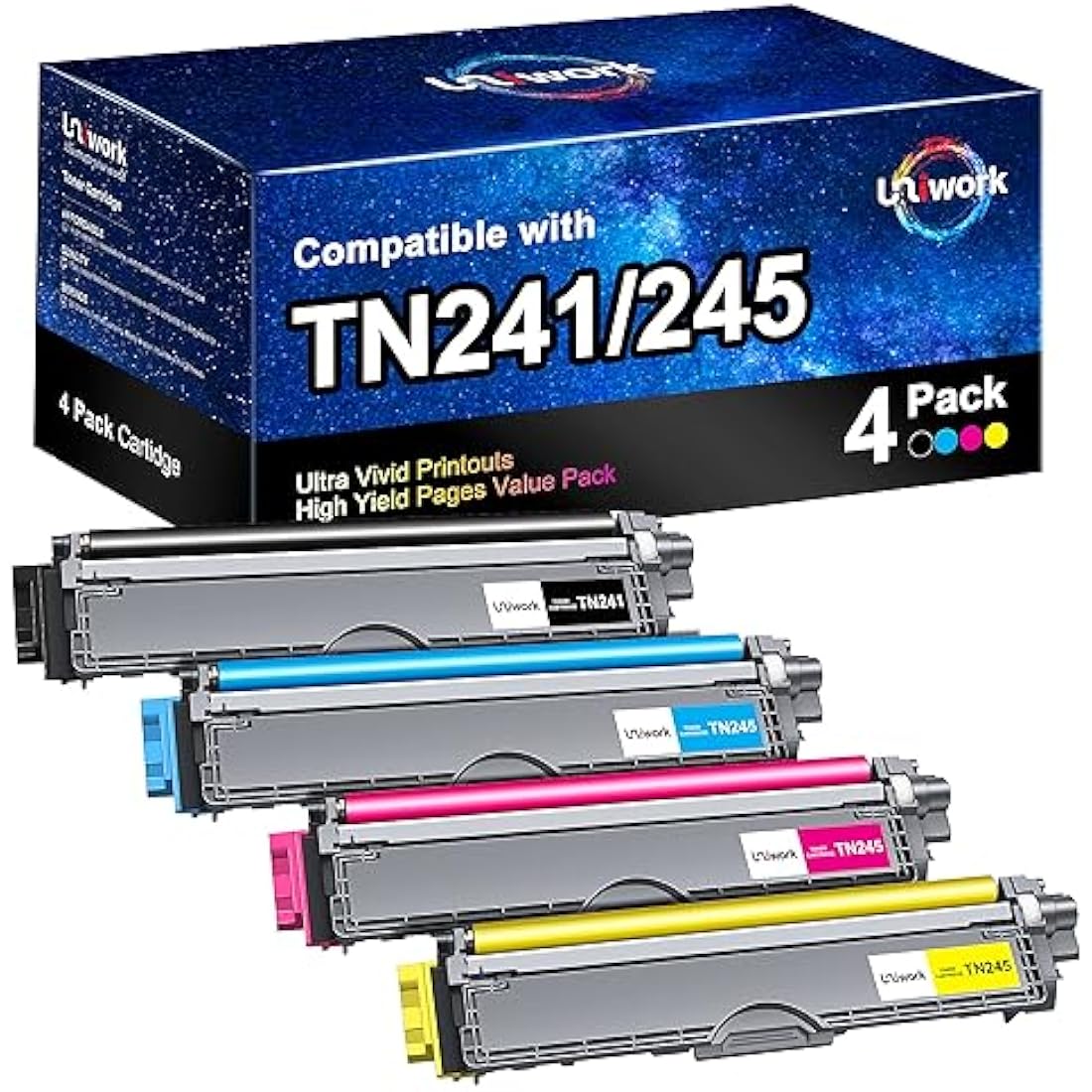 Uniwork Compatible Toner Cartridges for Brother TN-241/245 for Brother DCP-9020CDW DCP-9015CDW HL-3140CW HL-3150CDW HL-3170CDW MFC-9330CDW MFC-9140CDN MFC-9340CDW MFC-9130CW (Package may vary)