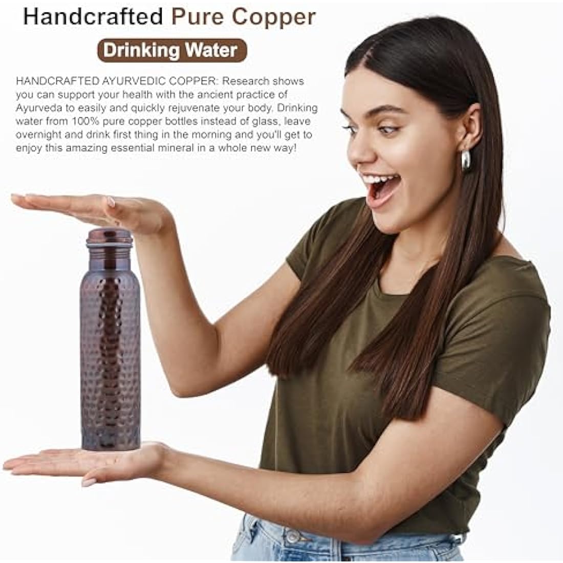Craft Trade Pack of 2 Pure Copper Bottle with Lid and Carry Bag for Drinking Water BPA Free Leak Proof Boosts Immunity, Supports Digestive & Liver Health, Ayurveda Inspired 34oz - 1 Litre Black