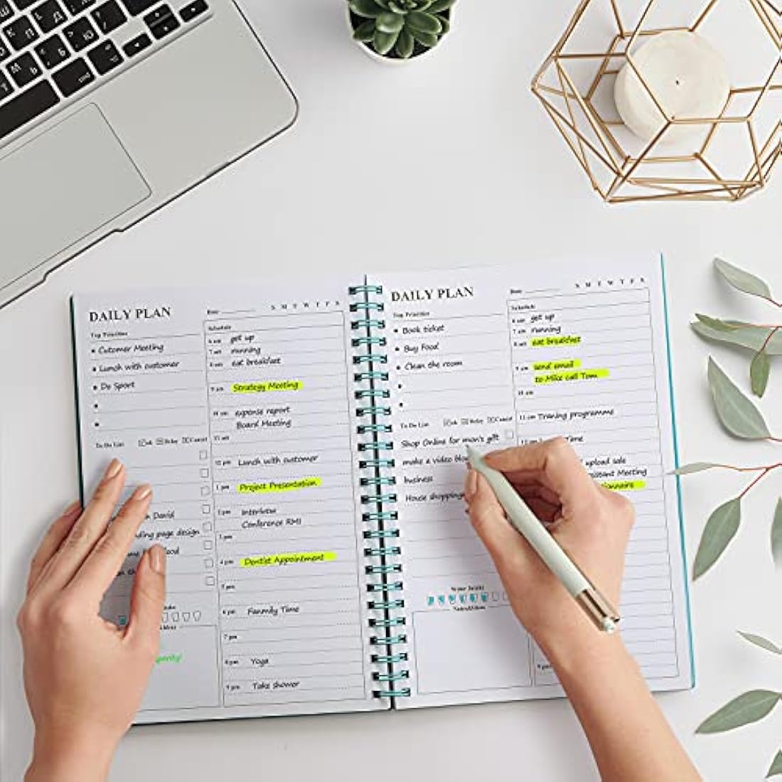 Daily Planner Undated, Asten to Do List Notebook Hourly Schedules Spiral Appointment Planner for Men and Women,PVC Hardcover,Elastic Closure, Inner Pocket 14.7 x 21.2cm (Blue)