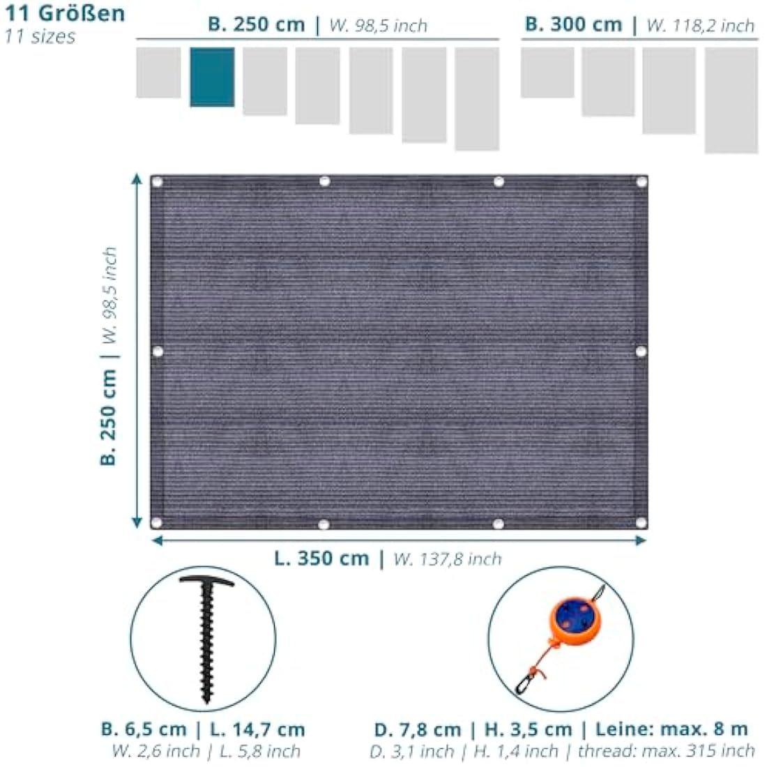 valuents Awning Carpet – Blue/Grey – Various Sizes – Camping Rug Outdoor – Tent Carpet Caravan / Motorhome with Carry Bag + Plus: Washing Line & 8 T-Pegs