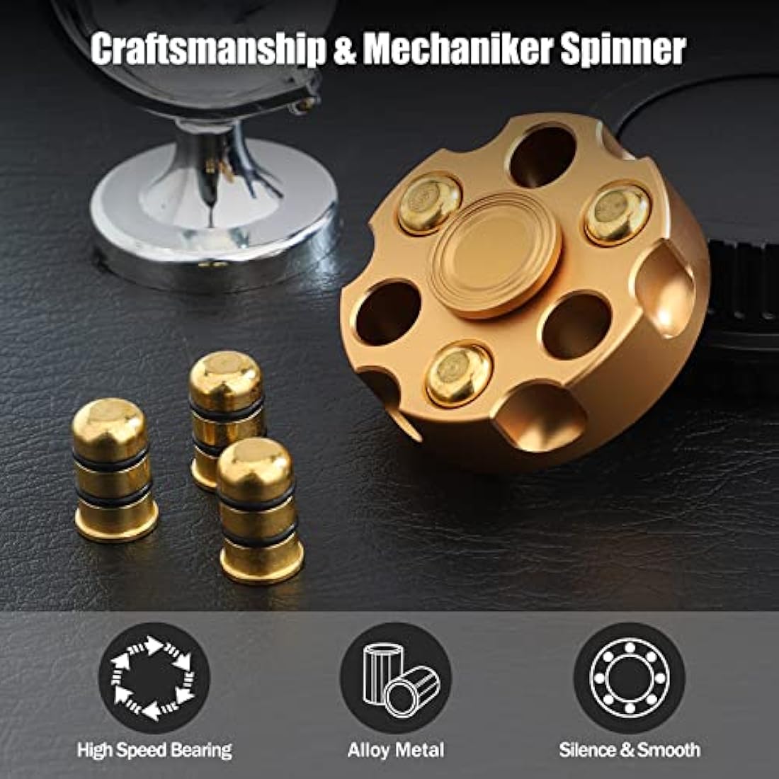 Cool Fidget Spinner Toy for Adults Kids, Portable Alloy Fidget Cube for Boy Men, Metallic Hand Spinning Brain Development Toy Gift for Party Favors (Gold)