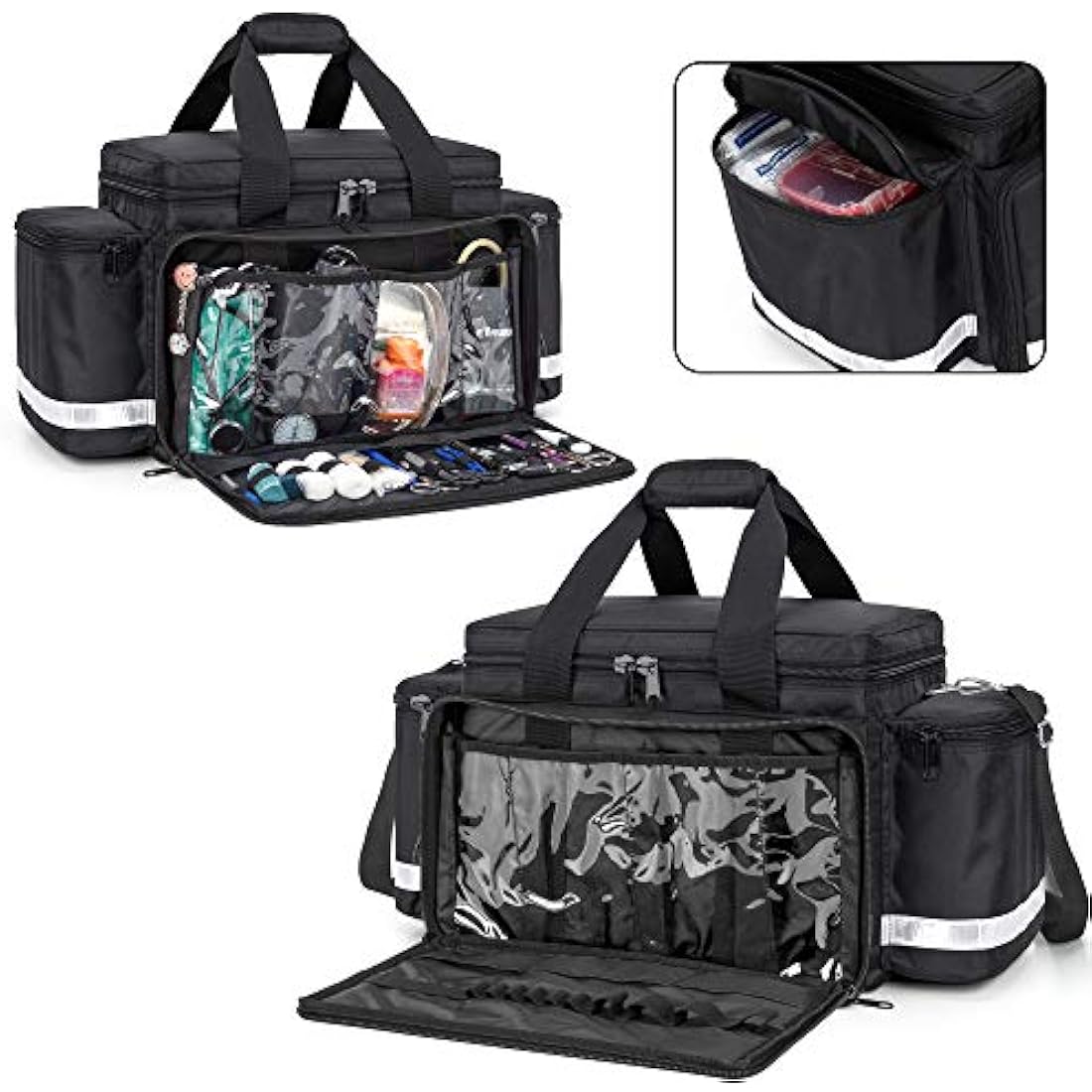 Trunab Emergency Responder Trauma Bag Empty, Professional Large First Aid Bag Medical Bag with Inner Dividers and Non-Scratch Bottom, Ideal for EMT, EMS, Paramedics, Black, Empty-Patented Design